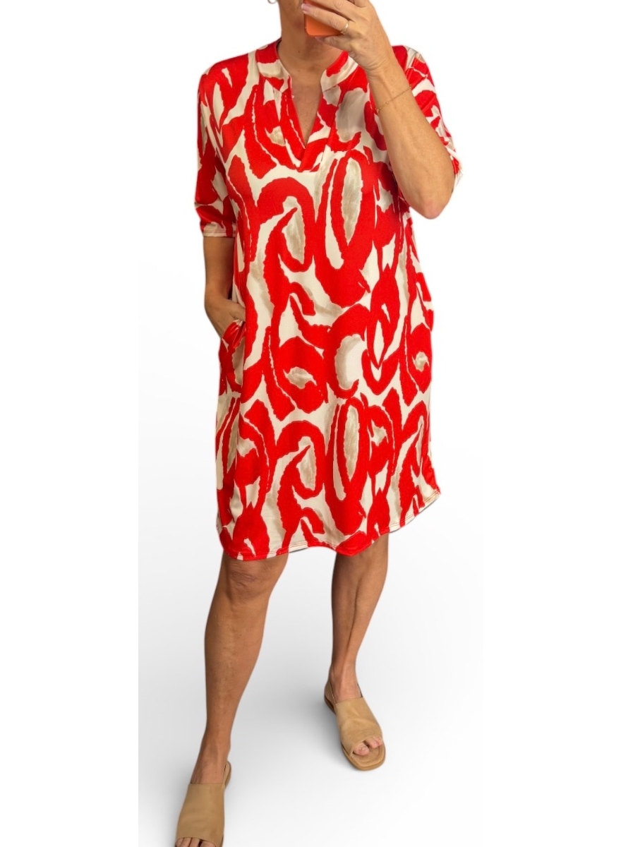 Jurk/tuniek met opstaande boord en korte mouw Melany virgola rood