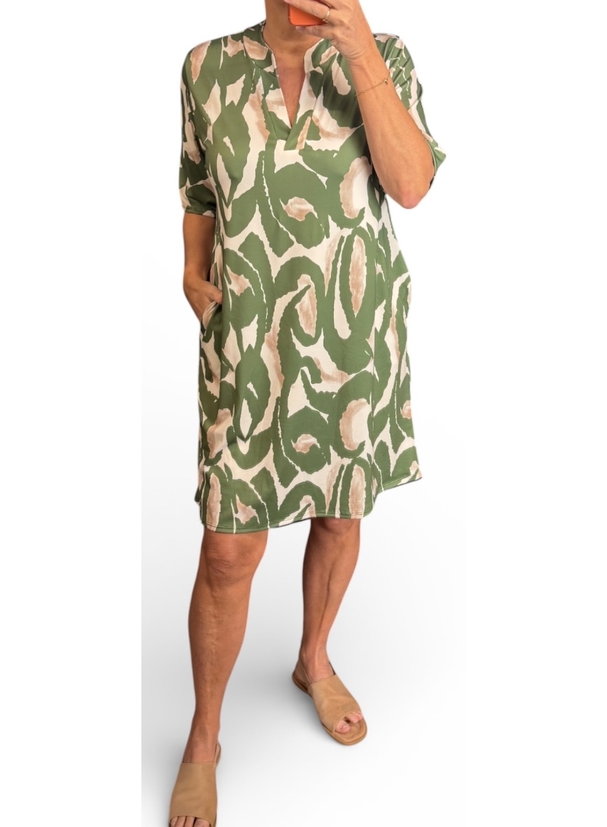 Jurk/tuniek met opstaande boord en korte mouw Melany virgola army