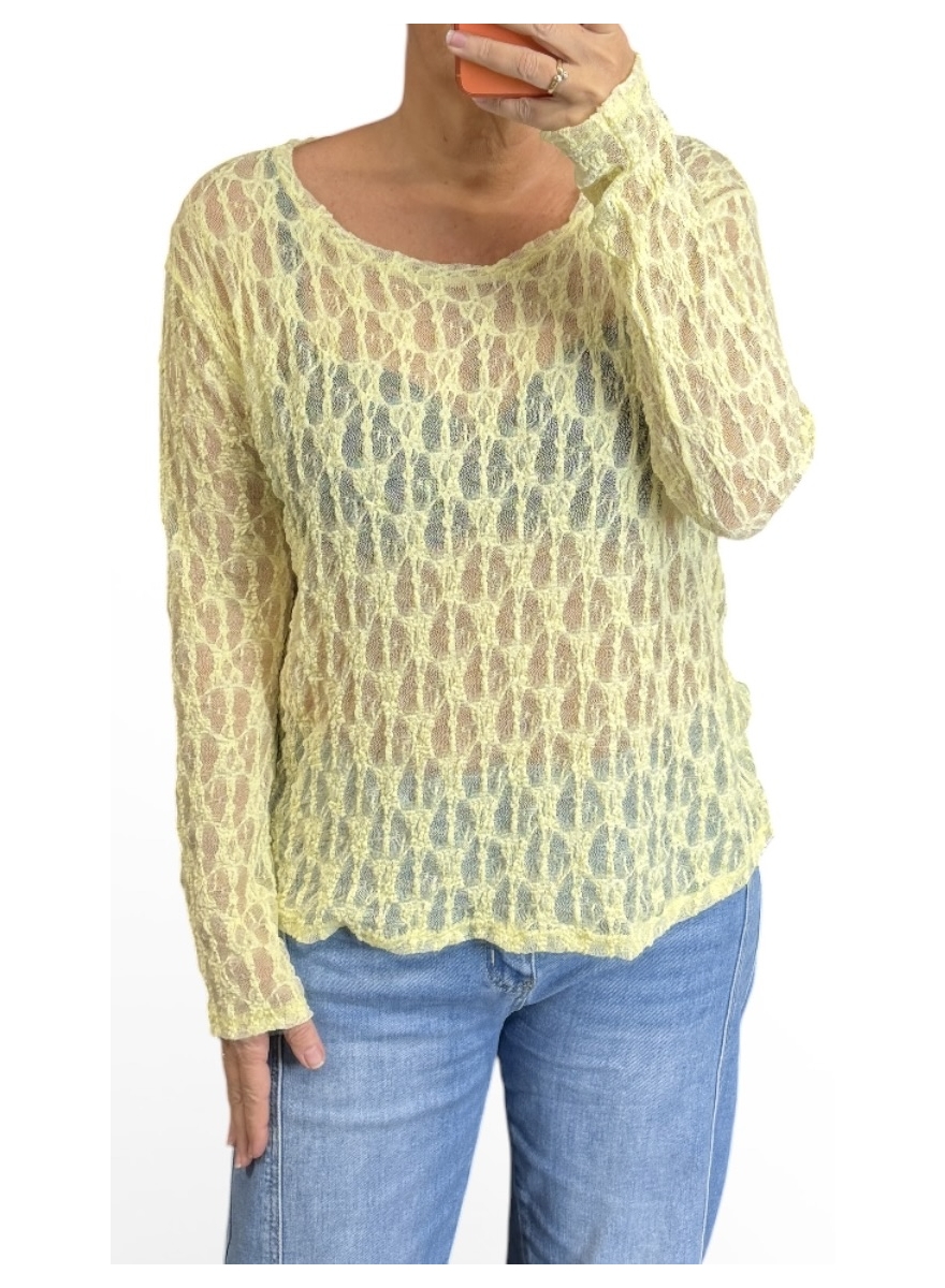 GROTERE kanten top met lange mouw Izzy geel