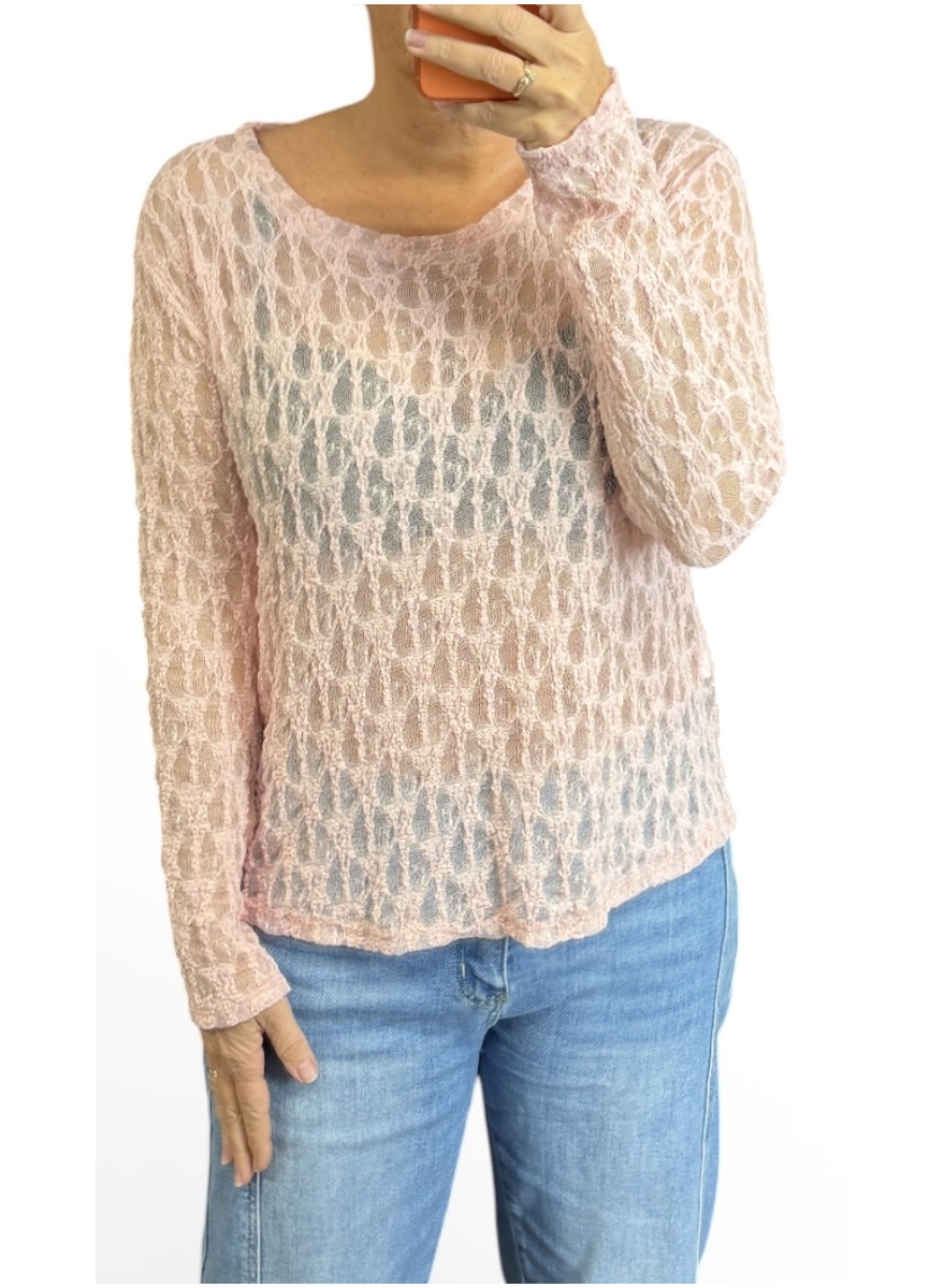 GROTERE kanten top met lange mouw Izzy licht roze