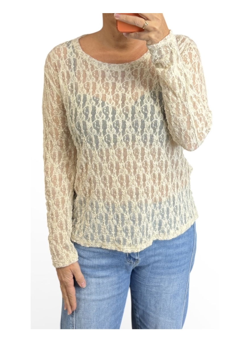 GROTERE kanten top met lange mouw Izzy beige