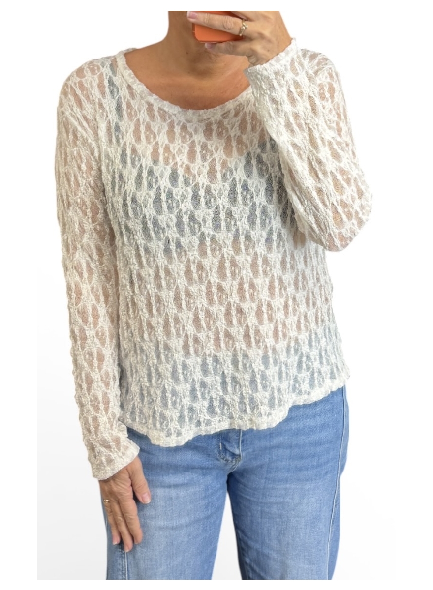 GROTERE kanten top met lange mouw Izzy off-white