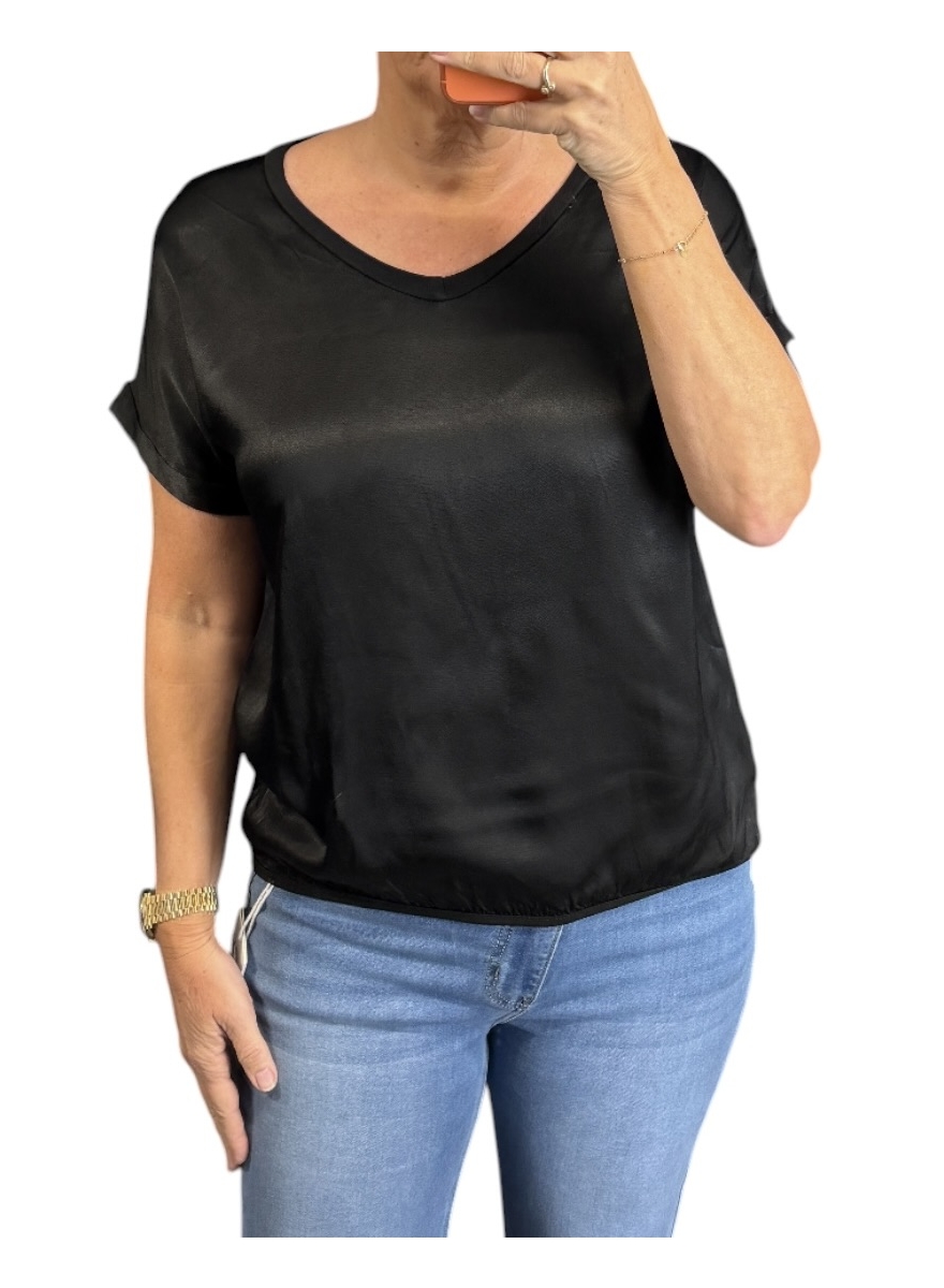 Shirt met satijn-look voorzijde Livia zwart