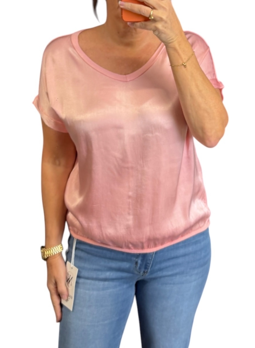 Shirt met satijn-look voorzijde Livia zalm