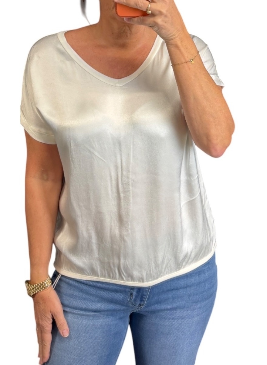 Shirt met satijn-look voorzijde Livia beige