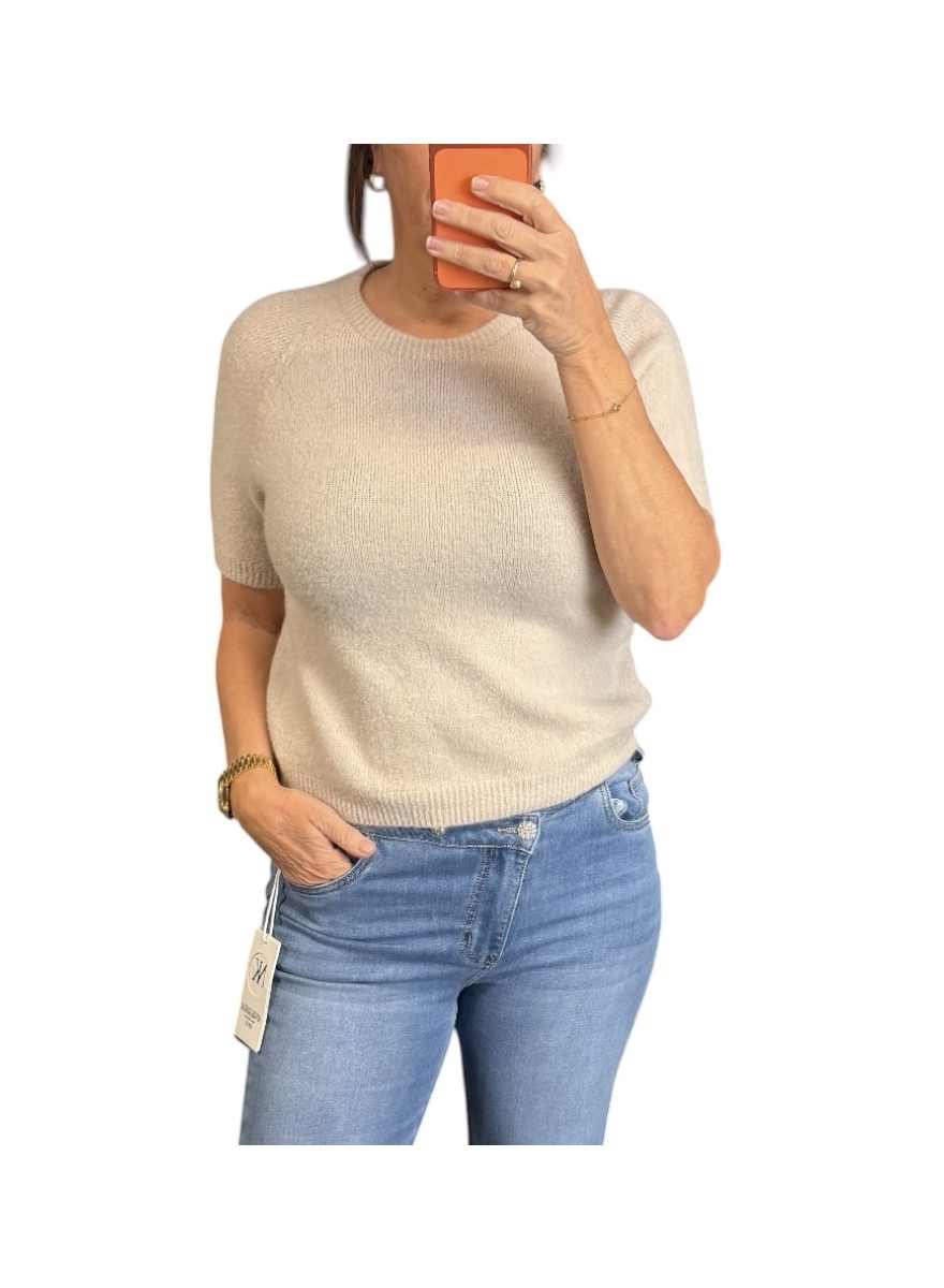Zachte trui met korte mouw BABY alpaca beige