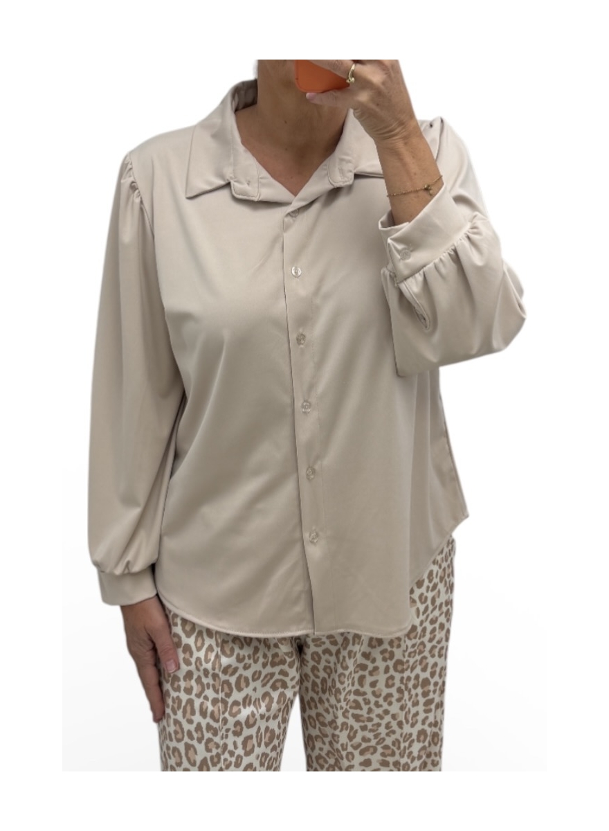 Travelstof blouse met kraag en knopen Daniek beige