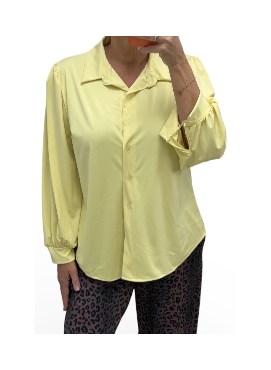 Travelstof blouse met kraag en knopen Daniek geel