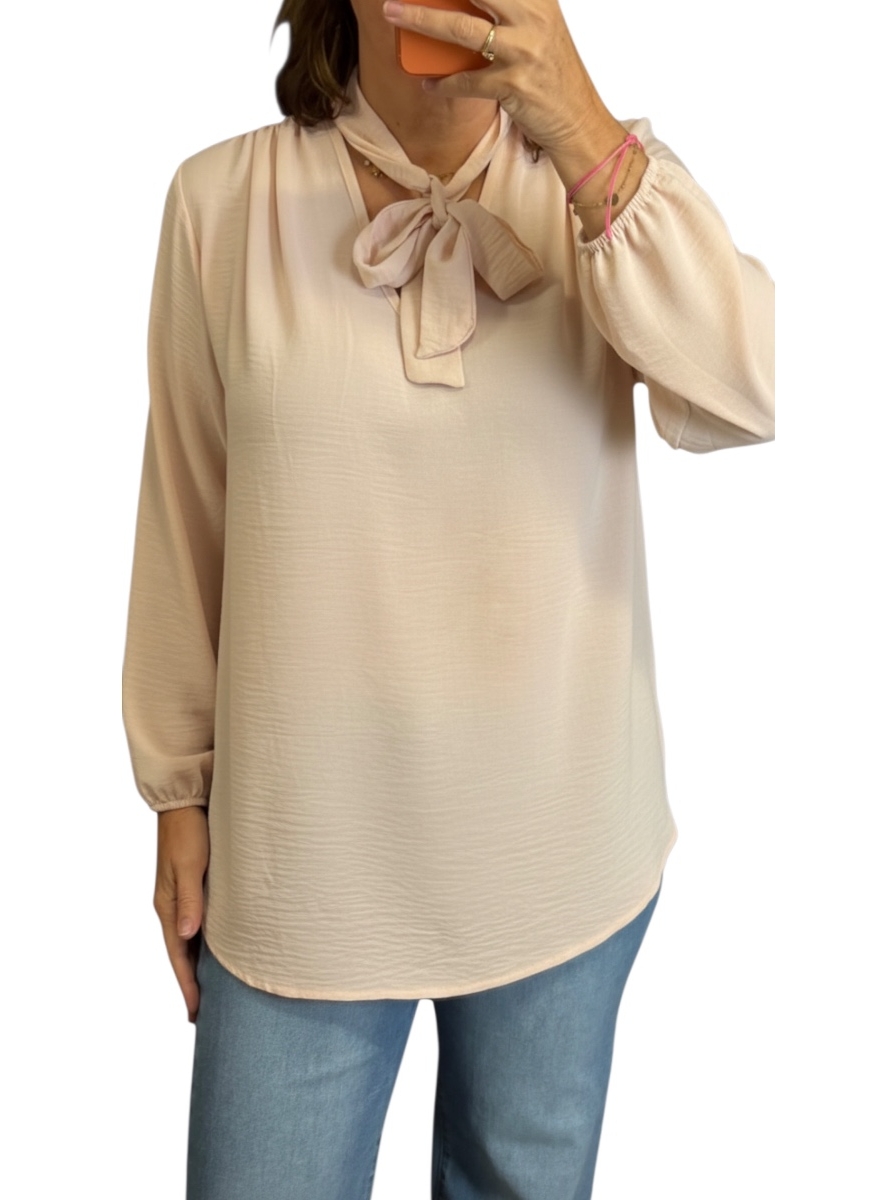 Blouse met strik in de hals Doris uni beige