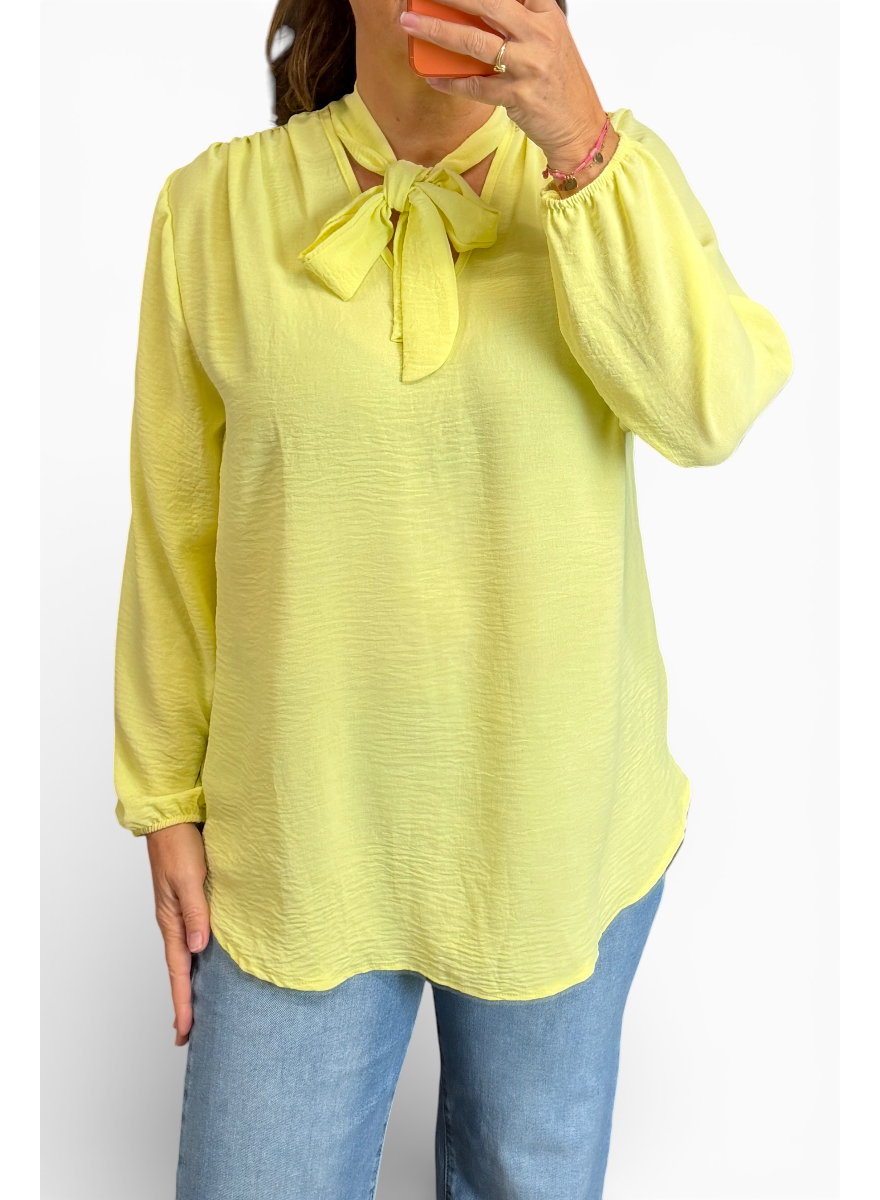 Blouse met strik in de hals Doris uni geel