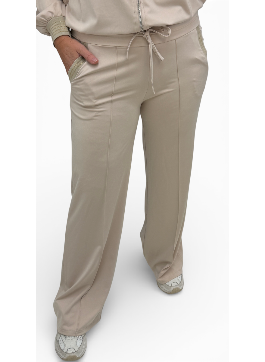 Travelstof broek met glitter boord Juliana beige (TVB)