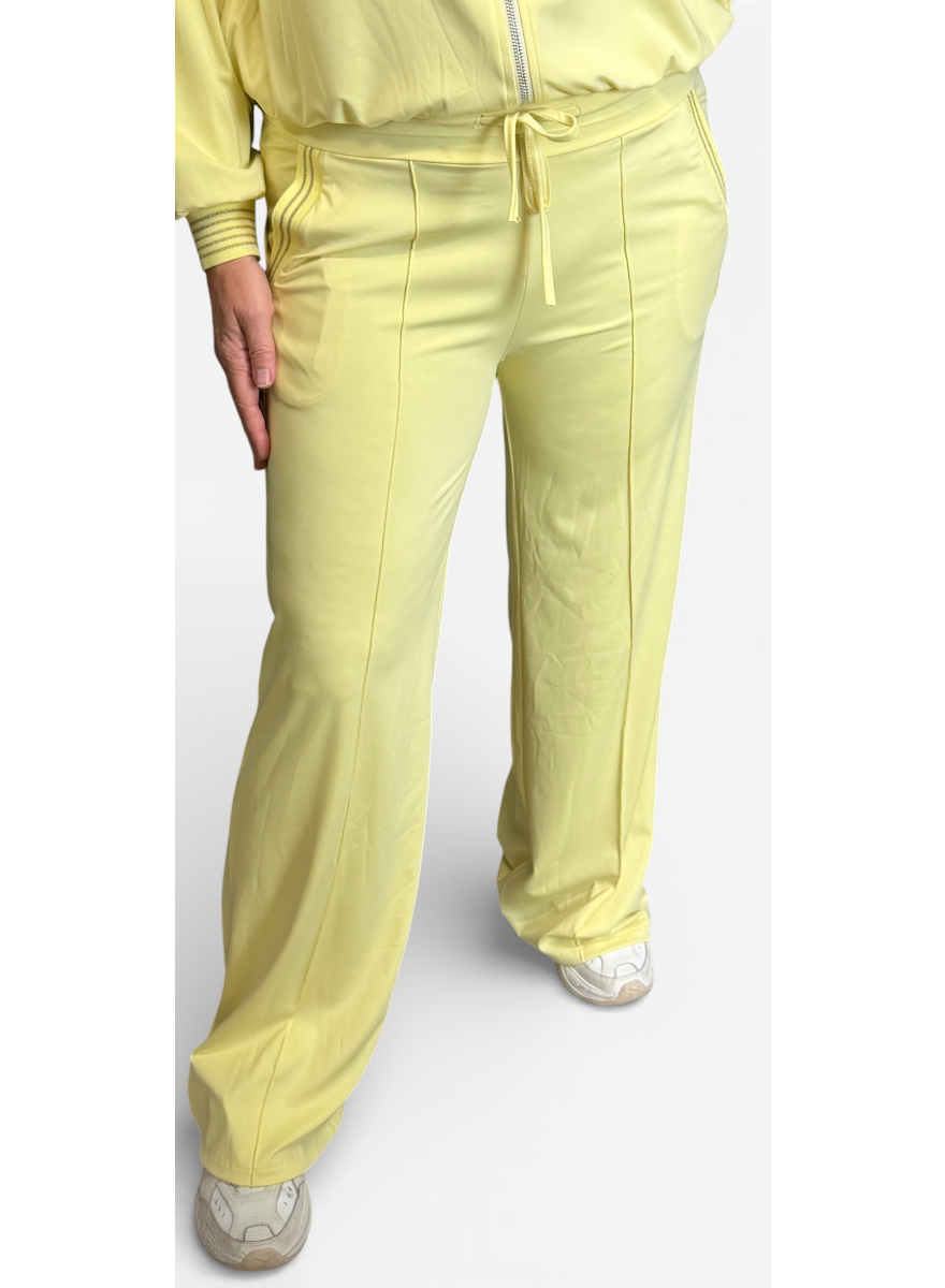 Travelstof broek met glitter boord Juliana geel (TVB)