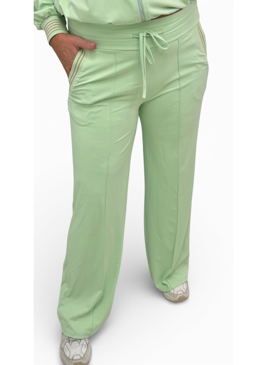 Travelstof broek met glitter boord Juliana licht groen (TVB)