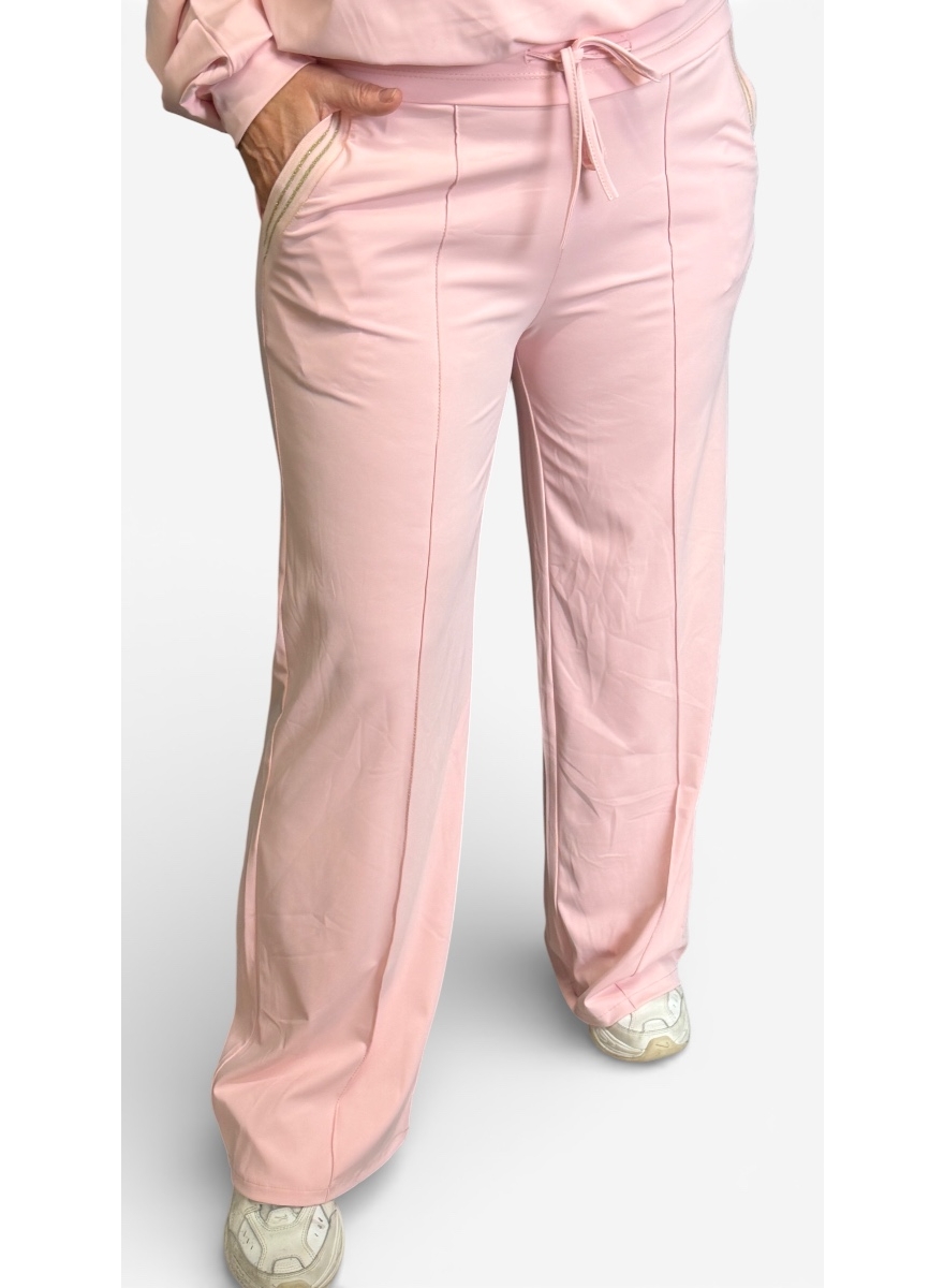 Travelstof broek met glitter boord Juliana licht roze (TVB)