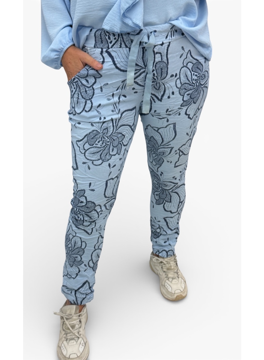 Italy broek met bloemenprint jeans blauw