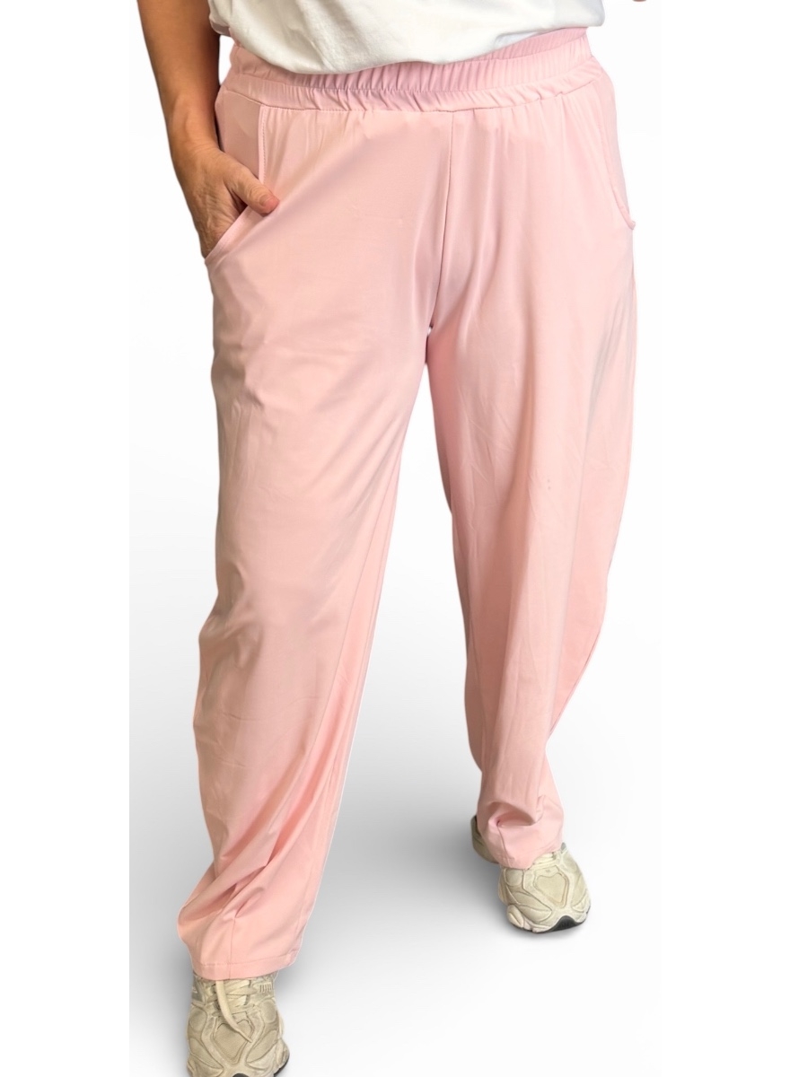 Travelstof broek met geplooide broek Juultje licht roze (TVB)