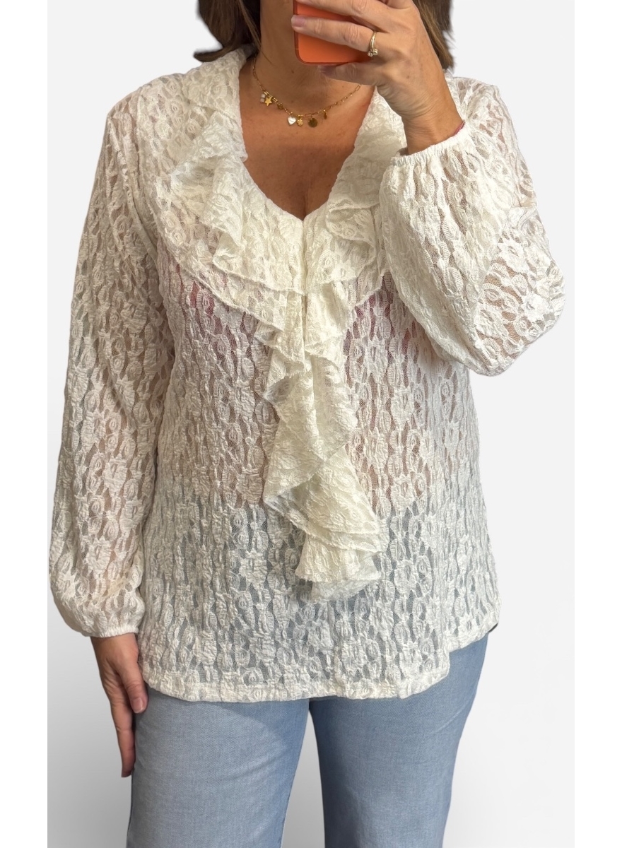 Blouse met ruffle van KANT Libet off-white