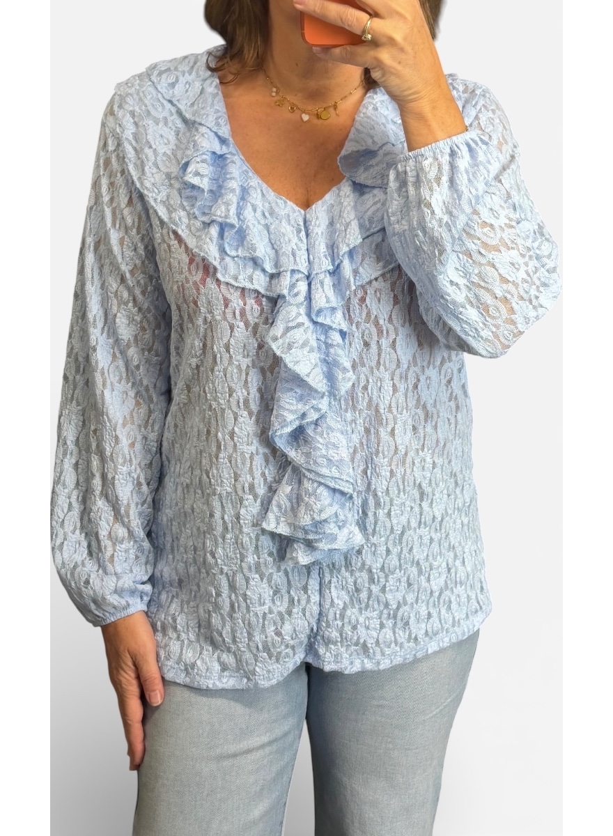 Blouse met ruffle van KANT Libet blauw