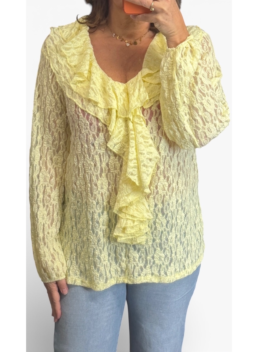 Blouse met ruffle van KANT Libet geel