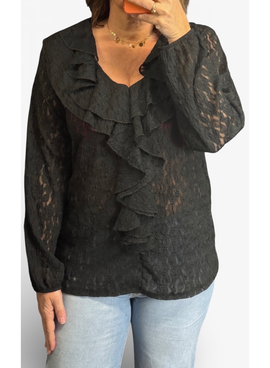 Blouse met ruffle van KANT Libet zwart