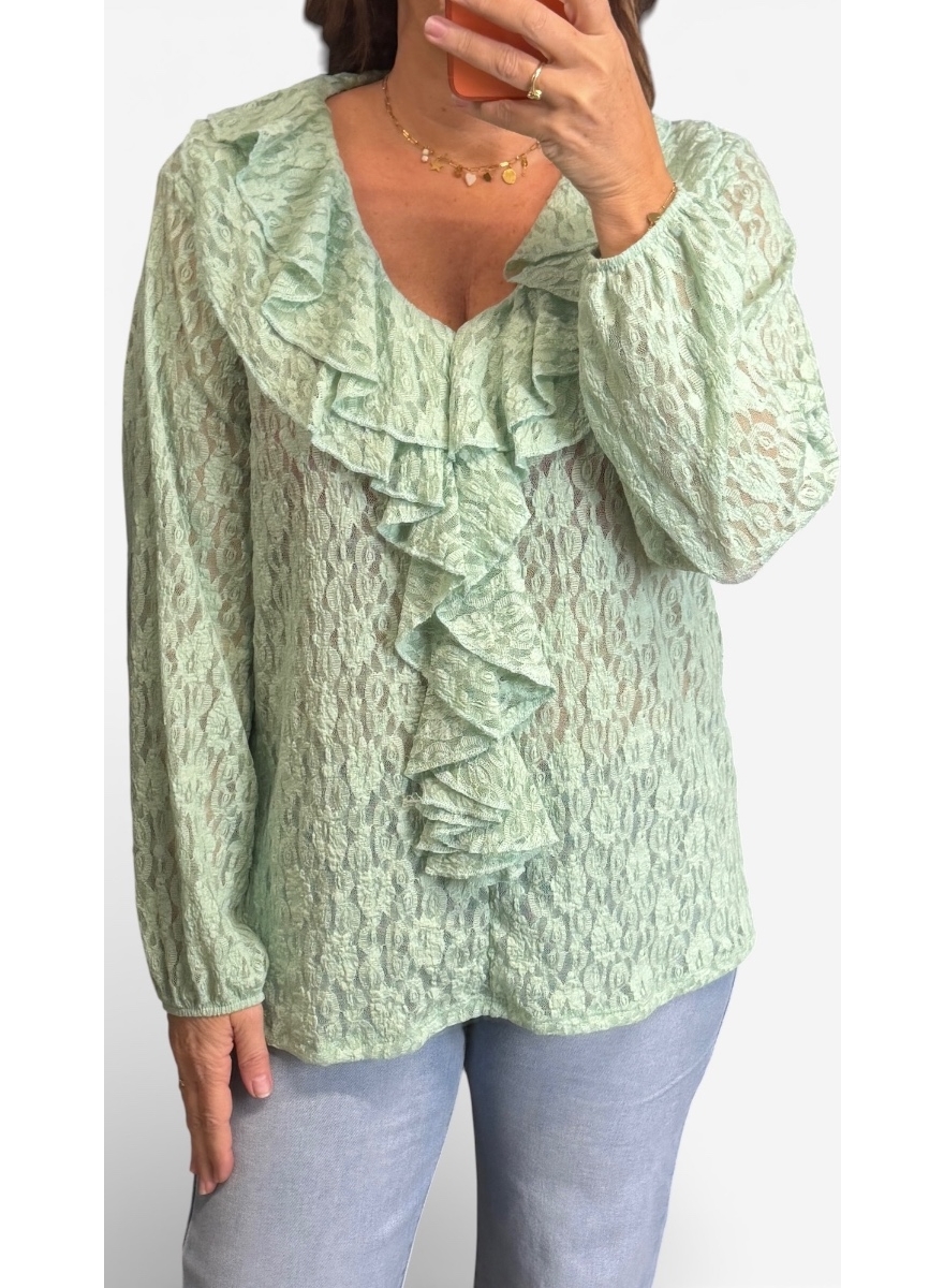 Blouse met ruffle van KANT Libet groen