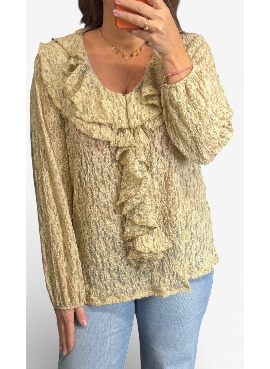 Blouse met ruffle van KANT Libet zand