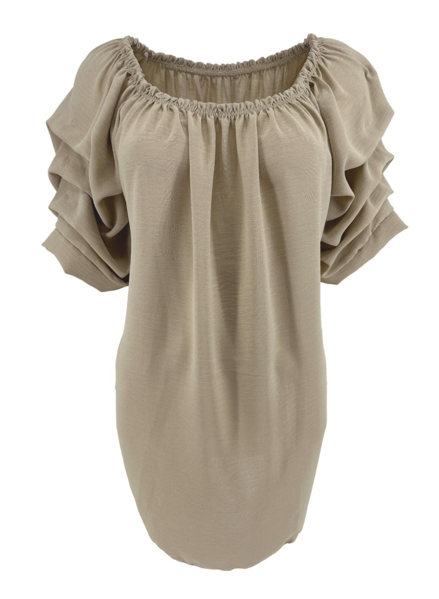 Blouse met elastiek in de hals Christine met KORTE MOUW beige.SALE