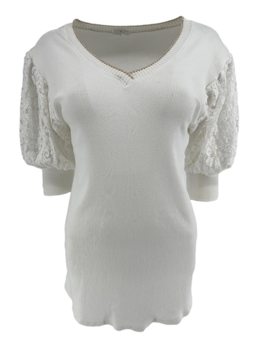 Truitje met kanten pofmouw en glitter boord Soof off-white