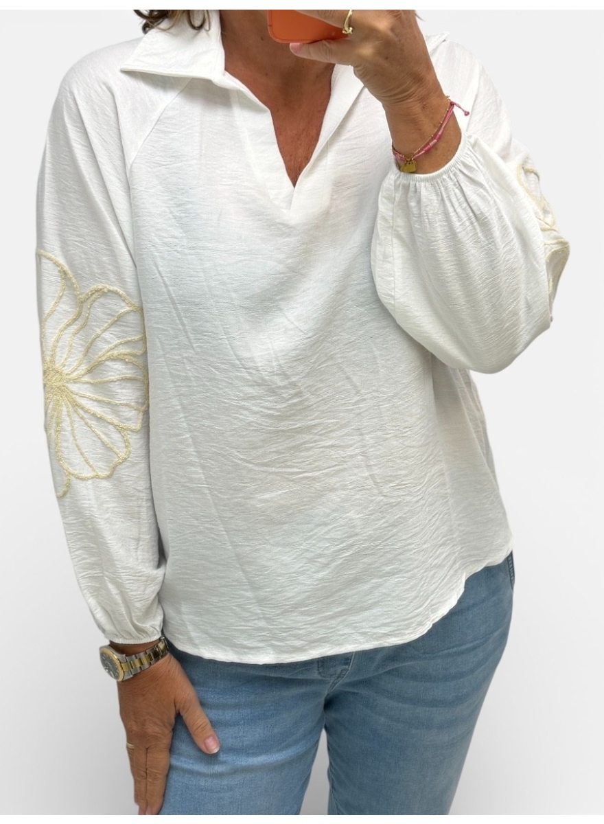 Blouse met kraag en borduursel Anthea off-white