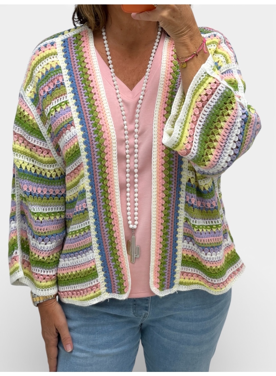 Gehaakt vest streepjes multi groen (GHV)