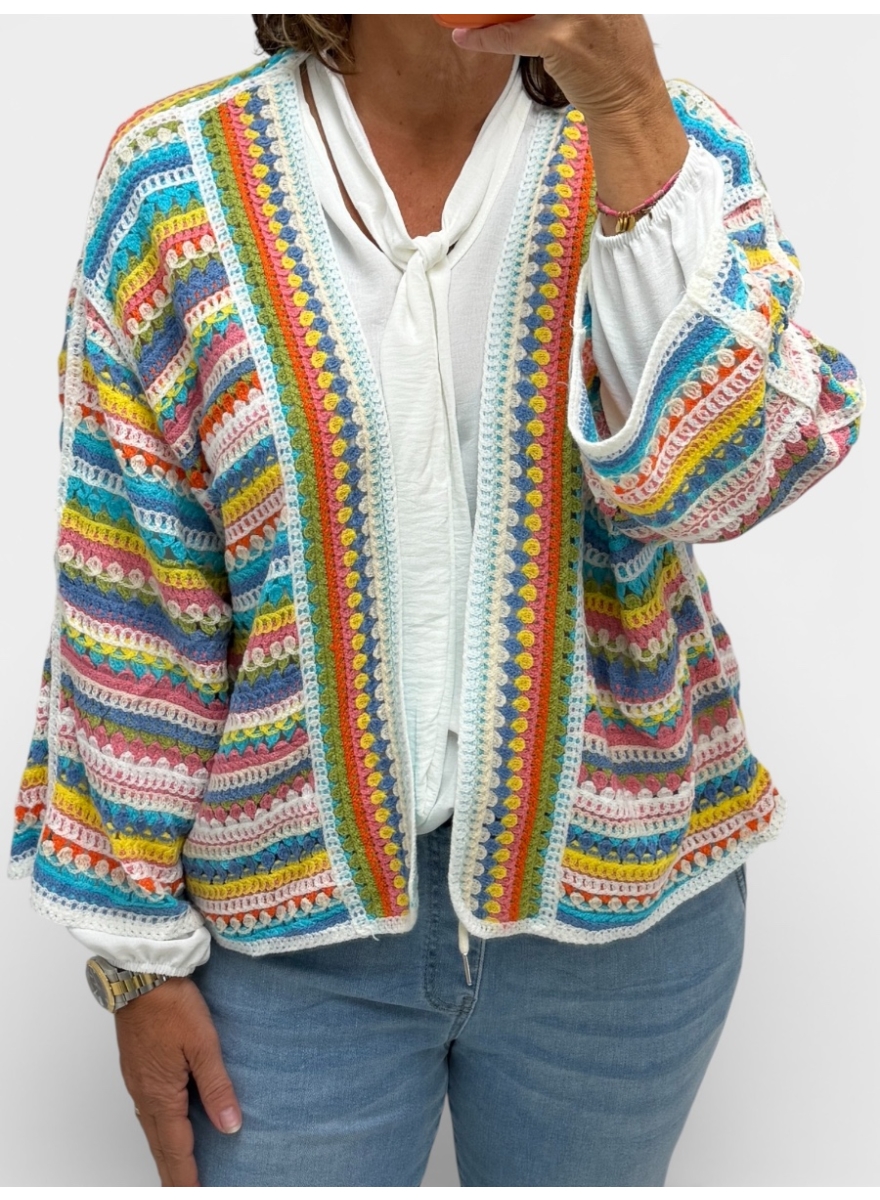 Gehaakt vest streepjes multi oranje (GHV)