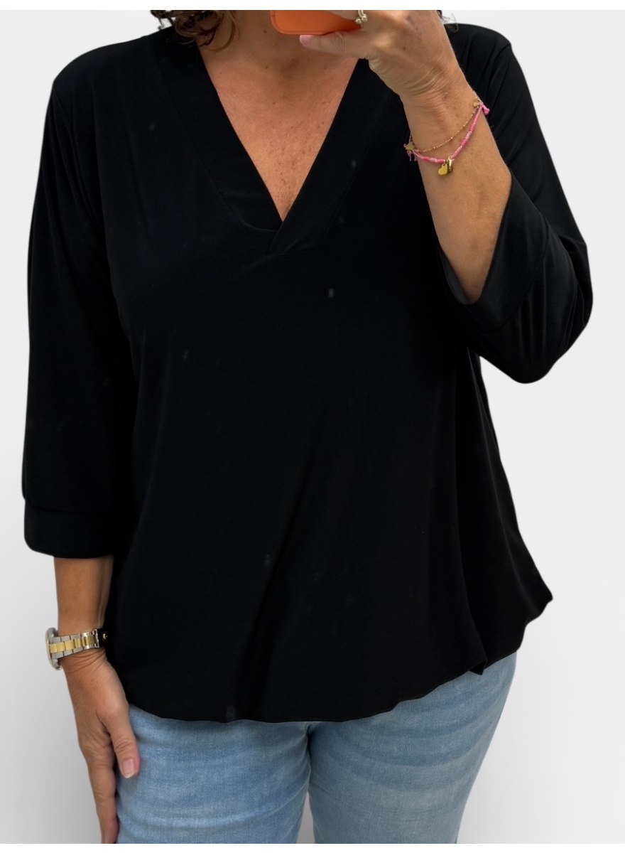 basic lange mouwen shirt v hals mieke zwart