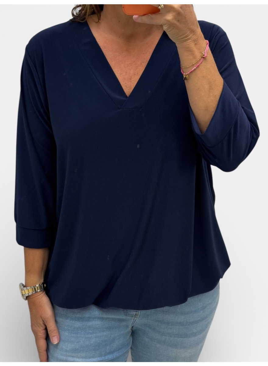 basic lange mouwen shirt v hals mieke donker blauw