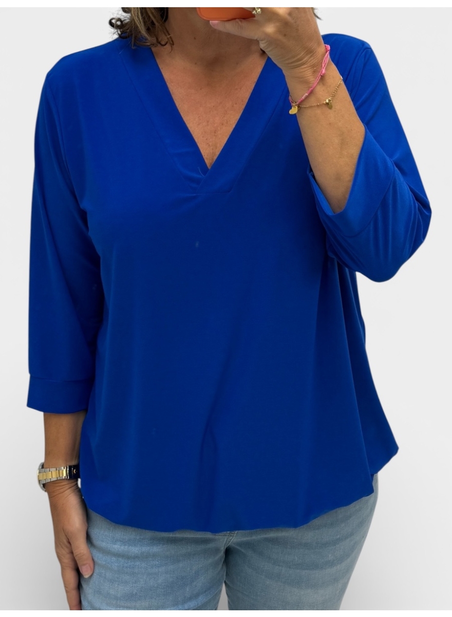 basic lange mouwen shirt v hals mieke kobalt