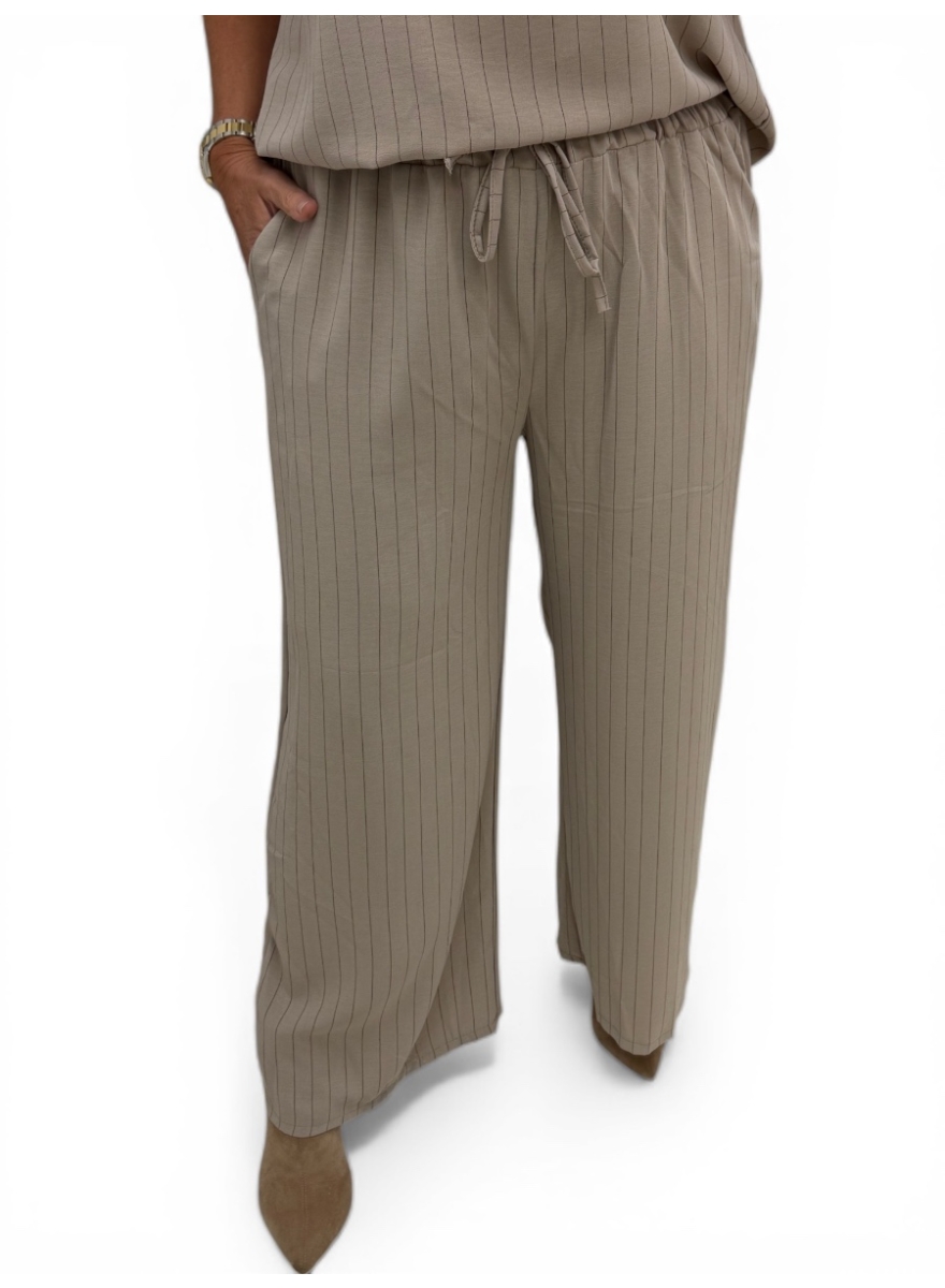 Broek met koord en strepen Marie taupe