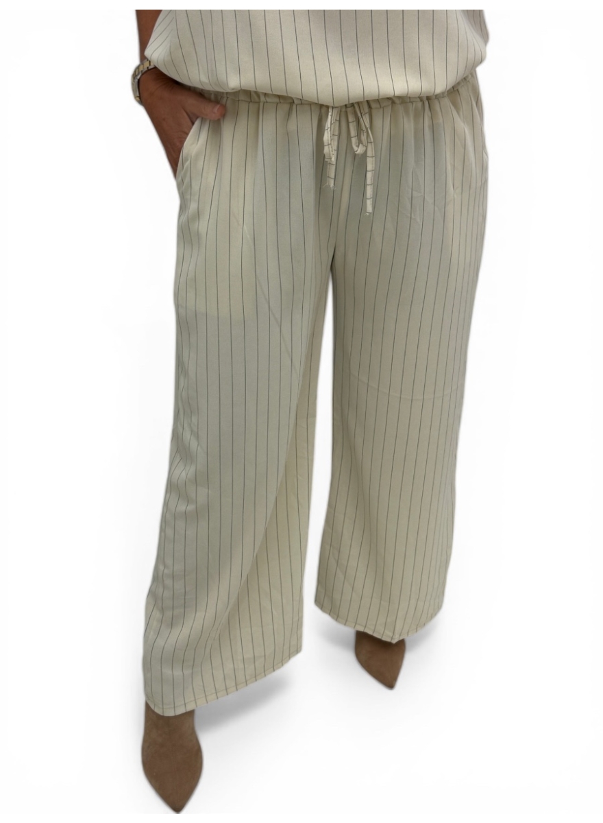 Broek met koord en strepen Marie creme