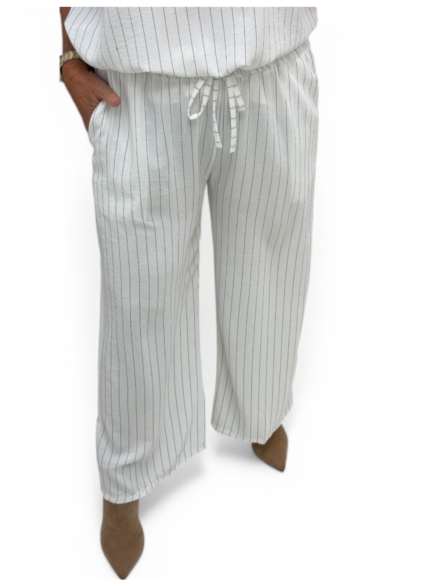 Broek met koord en strepen Marie off-white