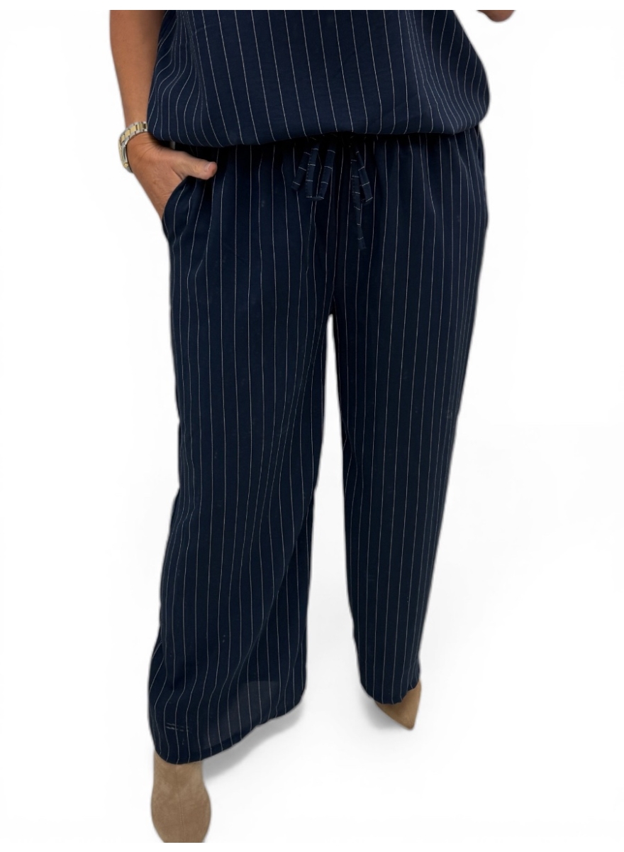 Broek met koord en strepen Marie donker blauw