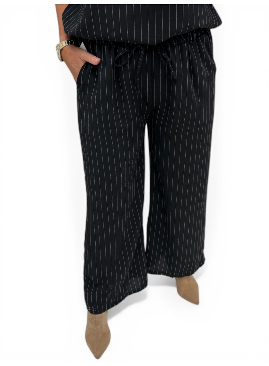 Broek met koord en strepen Marie zwart