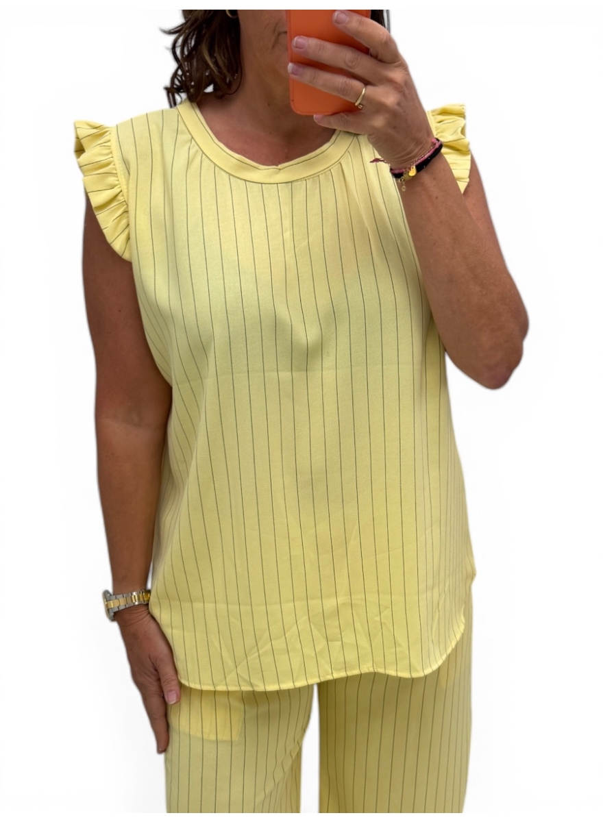 Top met kleine ruffle aan de mouw en STREPEN Lucy geel