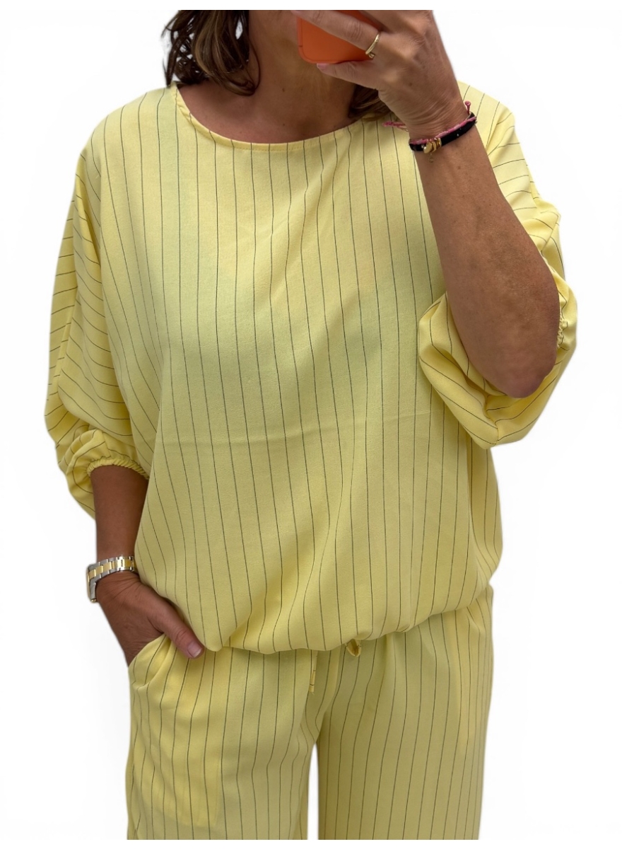 Blouse met vleermuis mouw en strepen Pleun geel