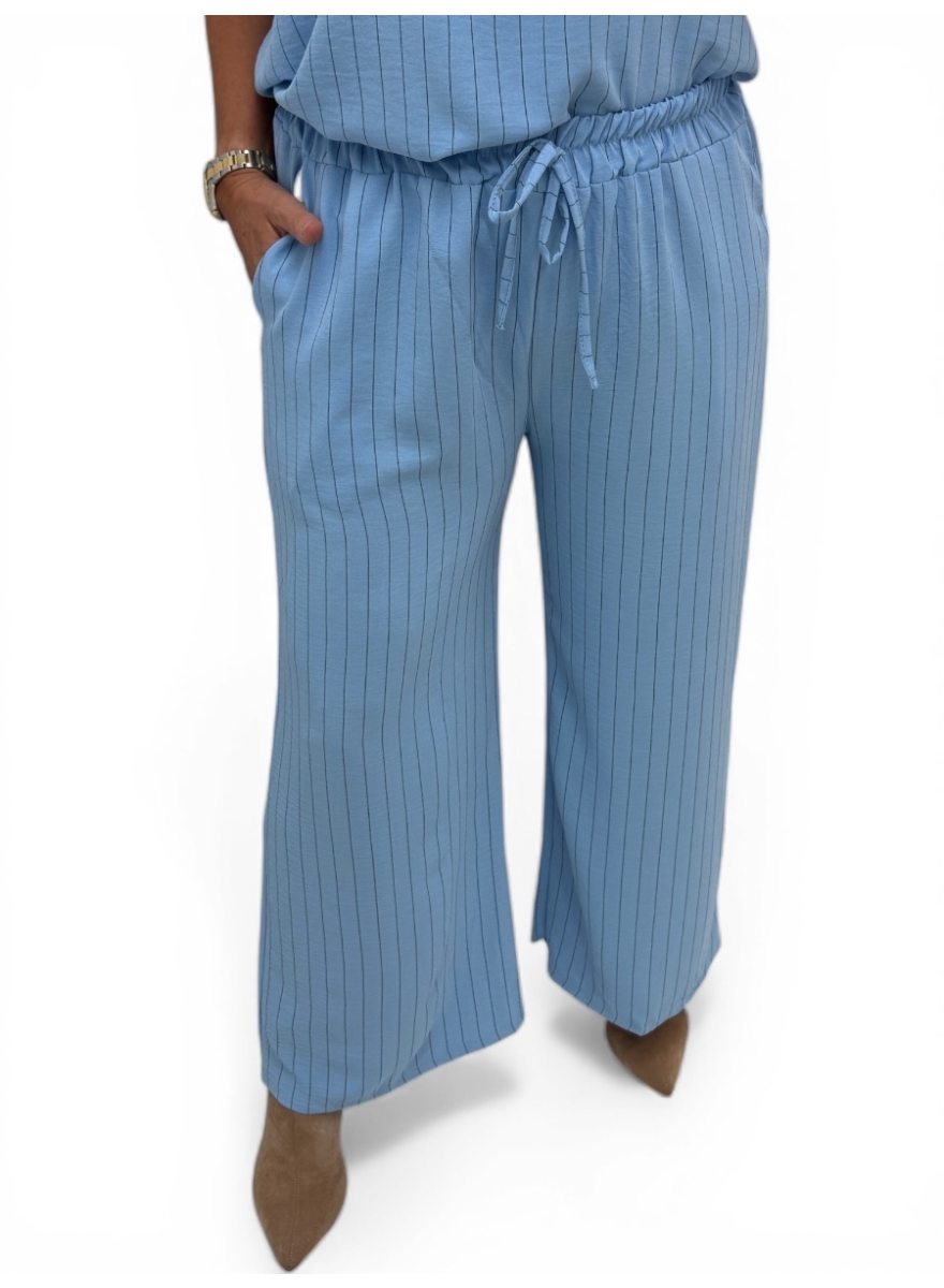Broek met koord en strepen Marie licht blauw