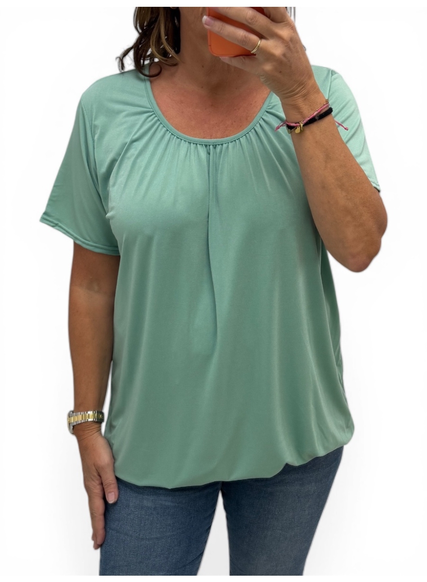 Basic ballon shirt TRAVELSTOF met korte mouw uni jade groen.BBT