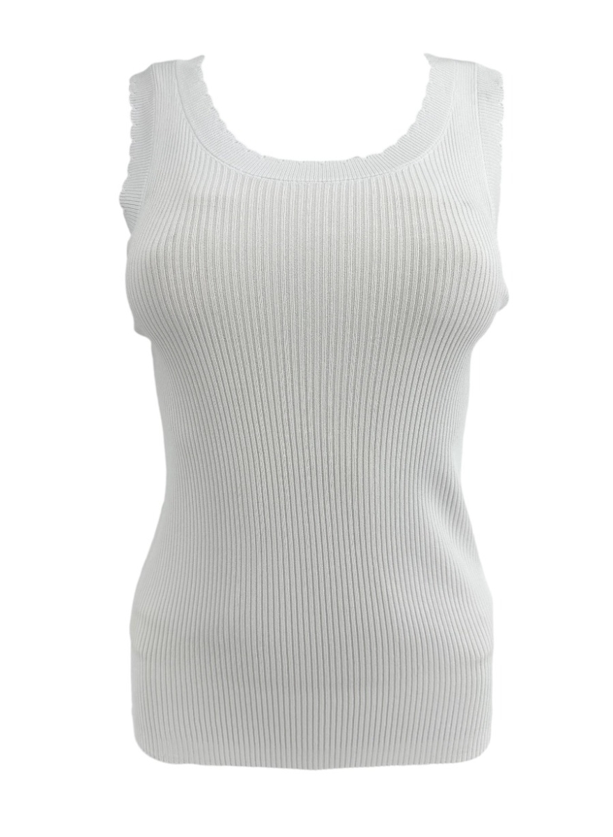 Top met golfband en rib stof off-white