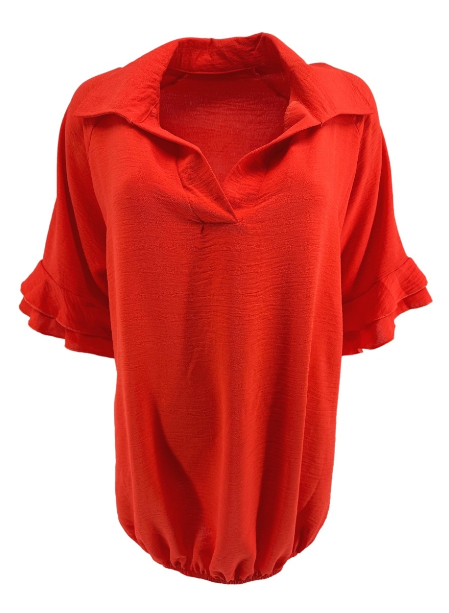 Blouse met korte volant mouw Kady koraalrood