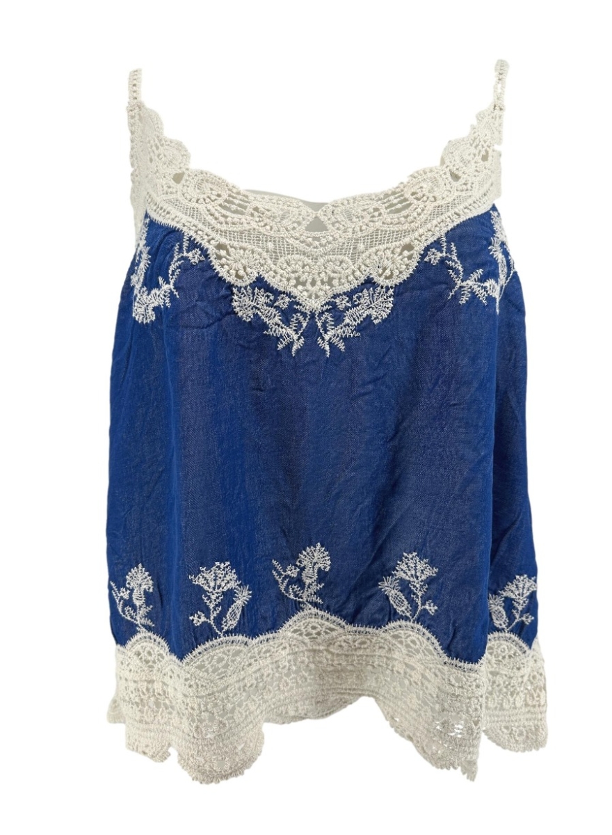 Top in satijn-look met kanten afwerking Fien jeans blauw