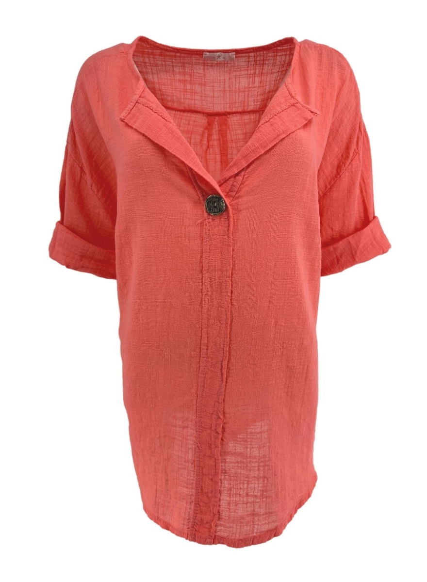 Blouse met opstaande kraag en knoop Effie koraal