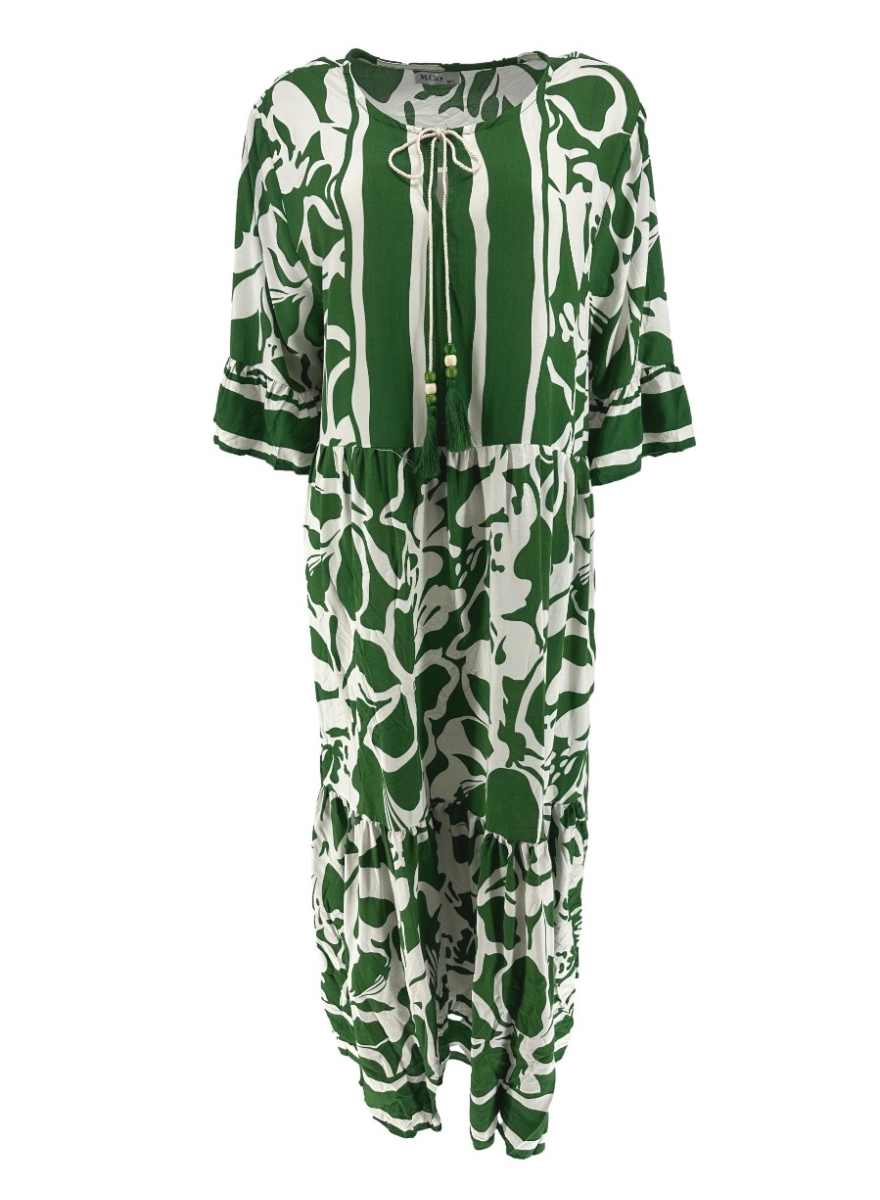 Lange stroken jurk met kralen koord hawaii groen (PL166).jkd (SALE)