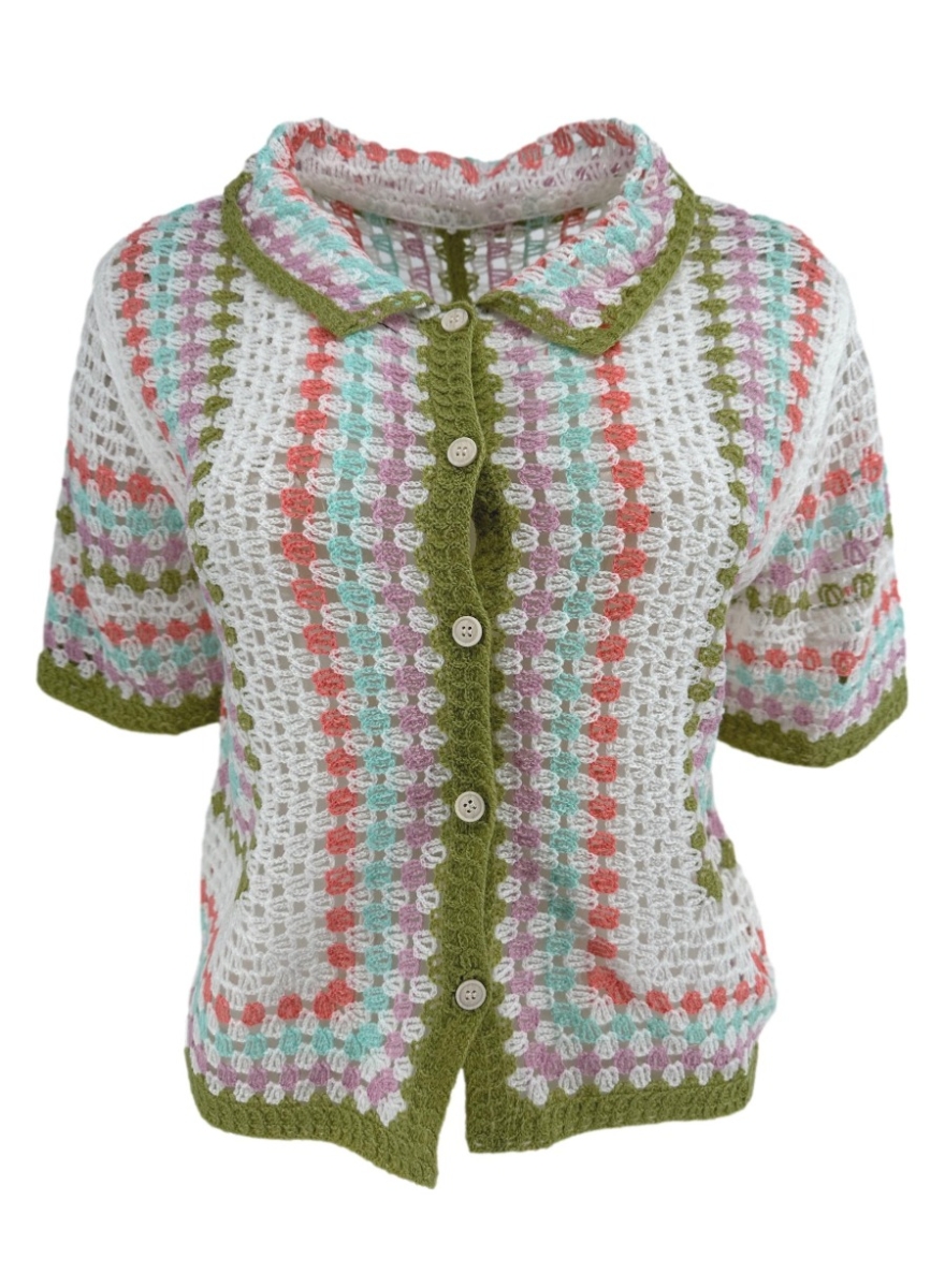 Gehaakt vestje met knopen en kraag Greetje groen (GBD)