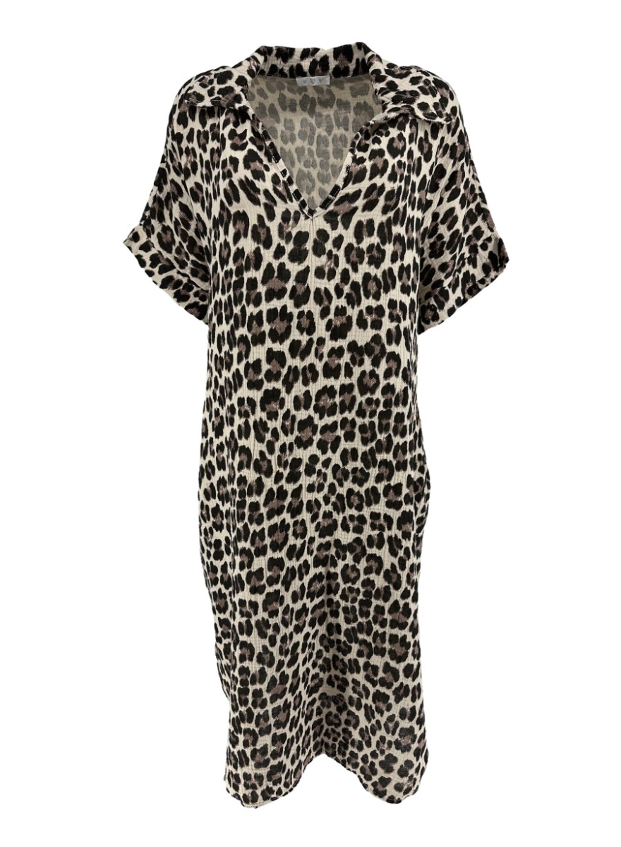 Jurk/tuniek met kraag in wafel katoen LEOPARD Roxanne beige SALE